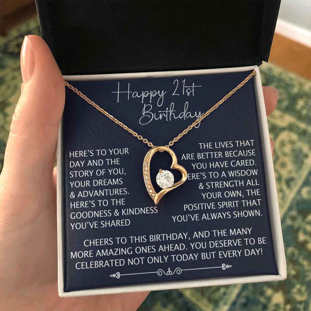 21st Birthday Gift for Her, Forever Love Heart Necklace, 21st Birthday Jewelry, Turning 21 Keepsake Gift