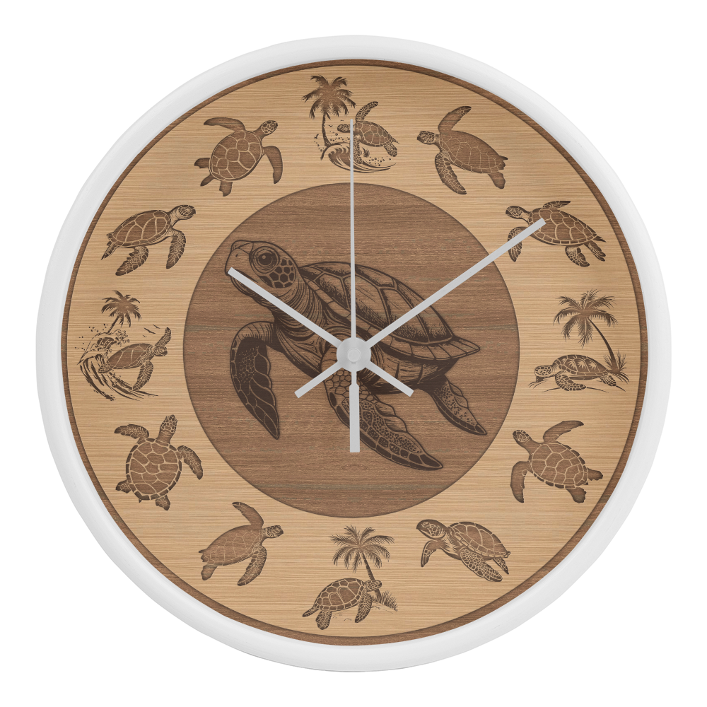 Wooden Sea Turtle Wall Clock - Rustic Wall Art, 10in Quartz, Turtle Lover Gift, Coastal Decor, Ocean Accent