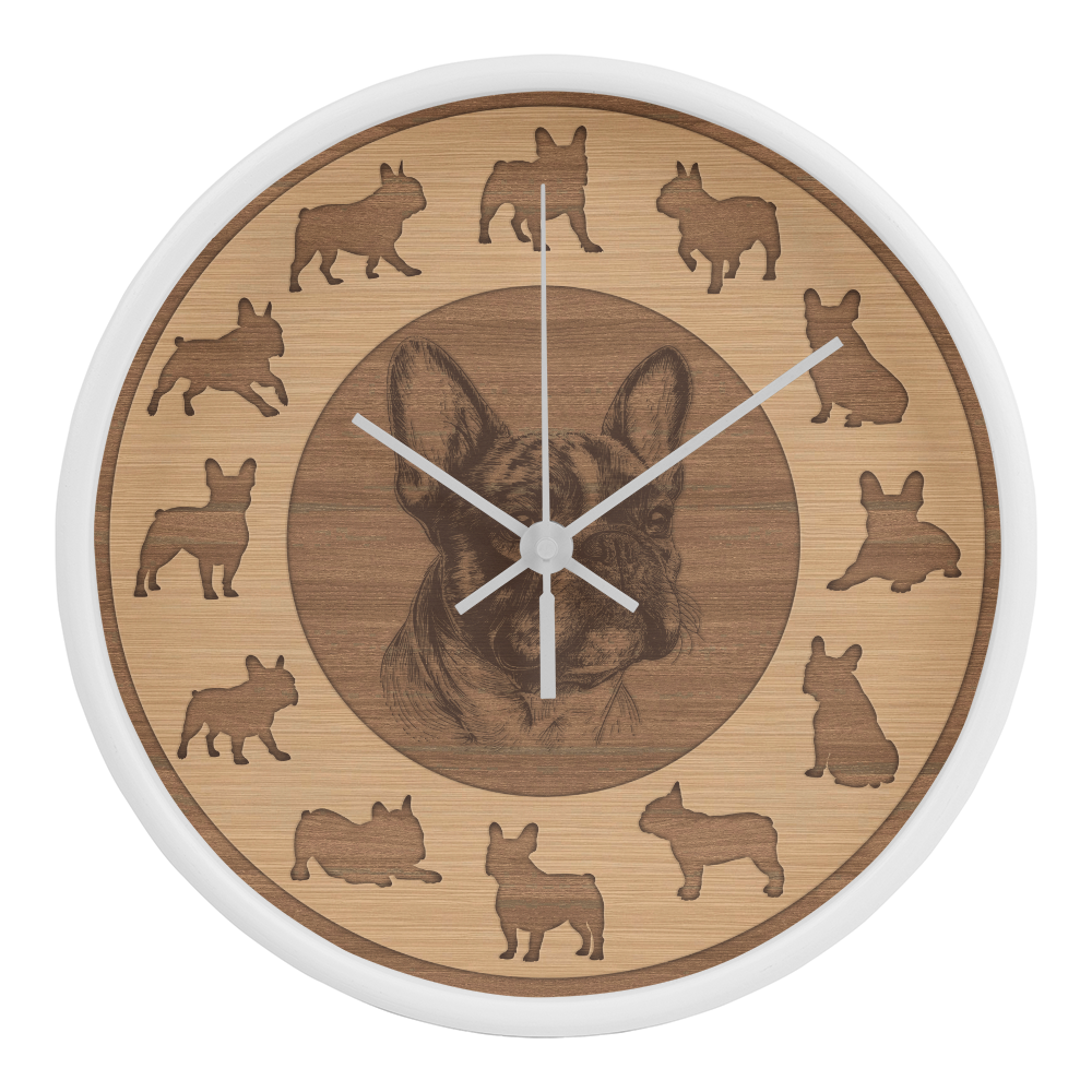 Wooden French Bulldog Wall Clock - Rustic Wall Art, 10in Quartz, Dog Lover Gift, Farmhouse Decor, Cute Pet Accent
