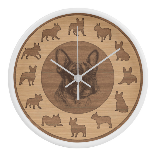 Wooden French Bulldog Wall Clock - Rustic Wall Art, 10in Quartz, Dog Lover Gift, Farmhouse Decor, Cute Pet Accent