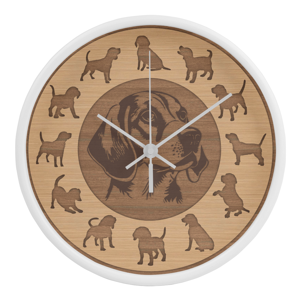 Wood Frame Beagle Wall Clock - Minimalist Silhouette, 10 Inch Quartz, Eco-Friendly Dog Gift, Nordic Pet Decor, Mother's Day Gift