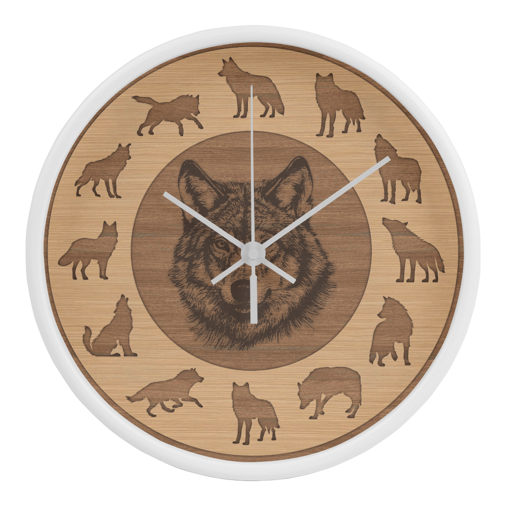 Wooden Frame Wolf Wall Clock - Rustic Silhouette, 10 Inch Quartz, Eco-Friendly Wildlife Gift, Farmhouse Decor, Mother's Day Gift