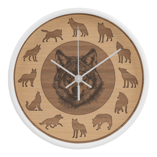 Wooden Frame Wolf Wall Clock - Rustic Silhouette, 10 Inch Quartz, Eco-Friendly Wildlife Gift, Farmhouse Decor, Mother's Day Gift