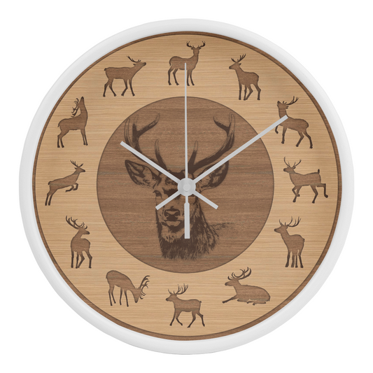 Wooden Frame Deer Wall Clock - Rustic Wall Art, 10in Quartz, Wildlife Gift, Farmhouse Decor, Nature Lover Cabin Accent for Home