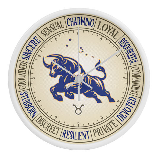Taurus Wood Frame 10” Wall Clock - Astrology Wall Art, Taurus Lover Gift, Zodiac Decor, Taurus Constellation