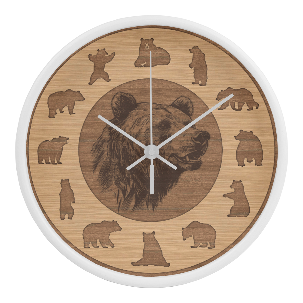 Wood Frame Bear Wall Clock - Modern Wall Art, 10in Quartz, Wildlife Gift, Sleek Decor, Nature Lover Urban Accent for Home Gift