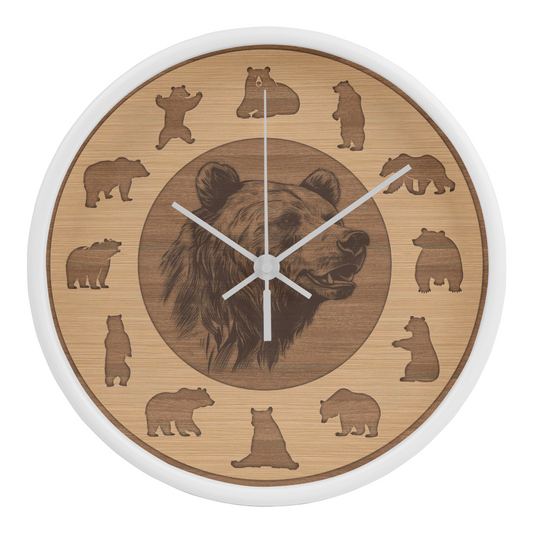 Wood Frame Bear Wall Clock - Modern Wall Art, 10in Quartz, Wildlife Gift, Sleek Decor, Nature Lover Urban Accent for Home Gift