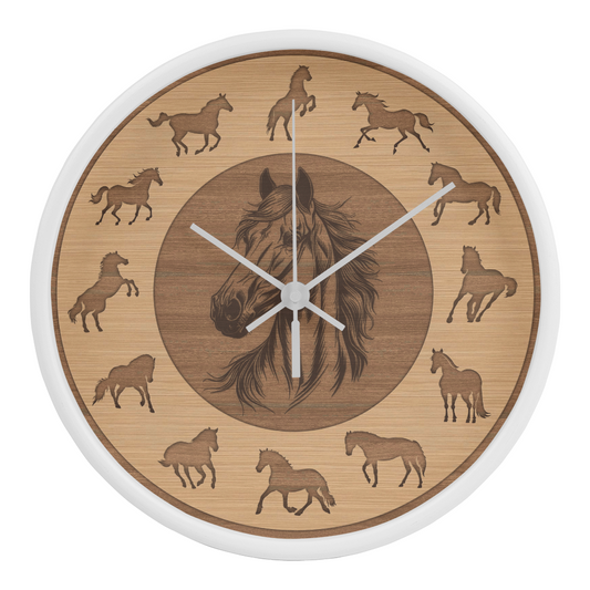Wooden Horse Wall Clock - Rustic Wall Art, 10in Quartz, Horse Lover Gift, Farmhouse Decor, Cute Animal Accent