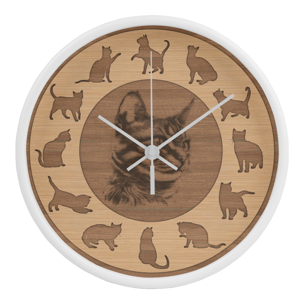 Perfect Wood Frame 10" Wall Clock - Great Gift for Cat Lovers Animal Lovers Pet Rescuers, Mother Day, Father Day or Any Special Occasion.