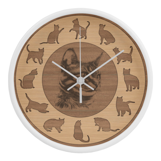 Perfect Wood Frame 10" Wall Clock - Great Gift for Cat Lovers Animal Lovers Pet Rescuers, Mother Day, Father Day or Any Special Occasion.
