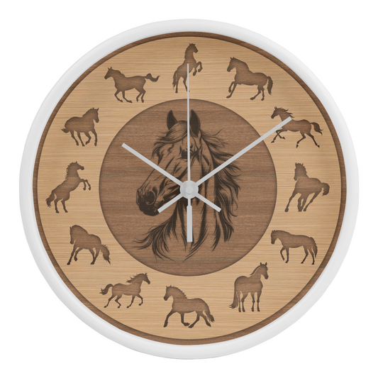 Perfect Wood Frame 10" Wall Clock - Great Gift for Horse Owners Animal Lovers Pet Rescuers, Mother Day, Father Day or Any Special Occasion.