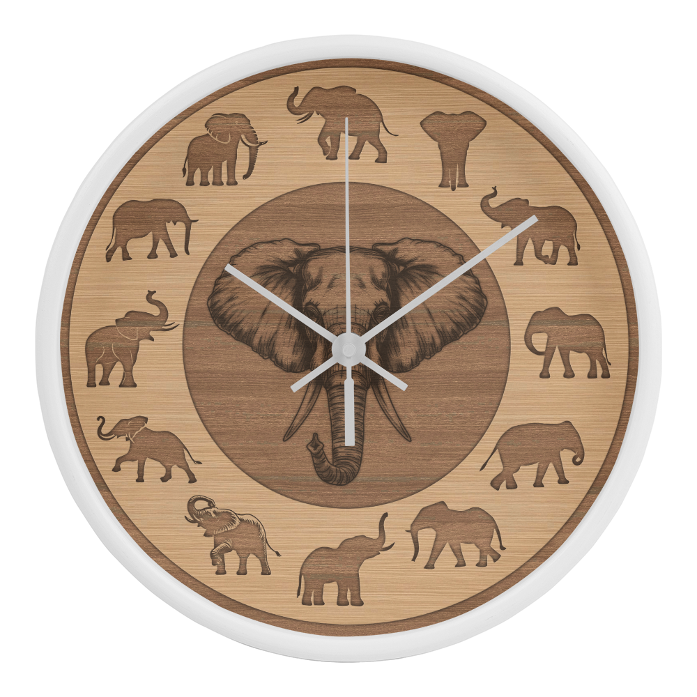 Perfect Wood Frame 10" Wall Clock - Great Gift for Elephant Lovers Animal Lovers Pet Rescuers, Mother Day, Father Day or Any Special Occasion.