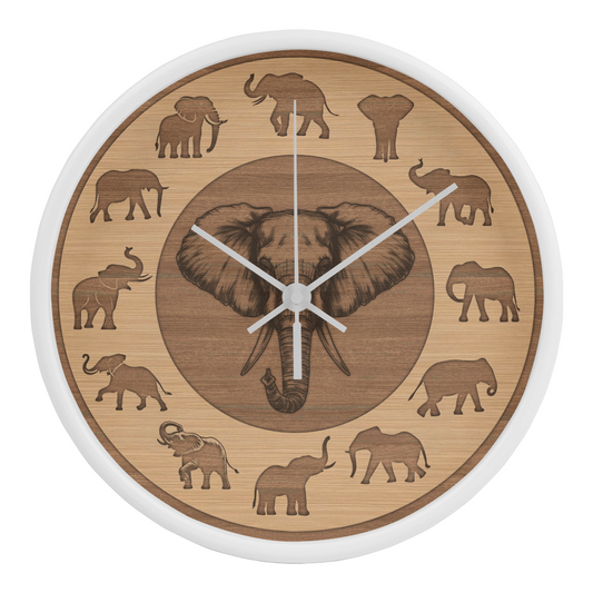 Perfect Wood Frame 10" Wall Clock - Great Gift for Elephant Lovers Animal Lovers Pet Rescuers, Mother Day, Father Day or Any Special Occasion.