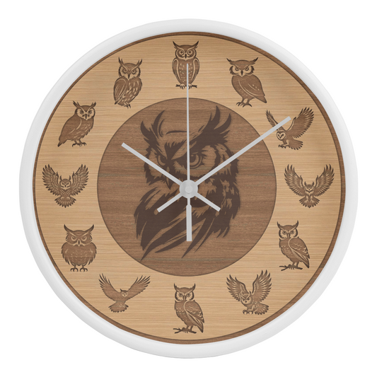 Wooden Owl Wall Clock - Rustic Wall Art, 10in Quartz, Owl Lover Gift, Farmhouse Decor, Cute Animal Accent