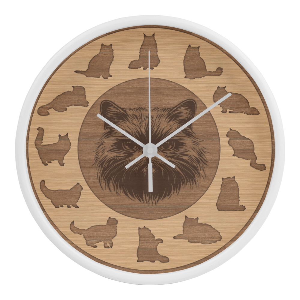 Wooden Persian Cat Wall Clock - Rustic Wall Art, 10in Quartz, Cat Lover Gift, Farmhouse Decor, Nature Pet Accent for Home