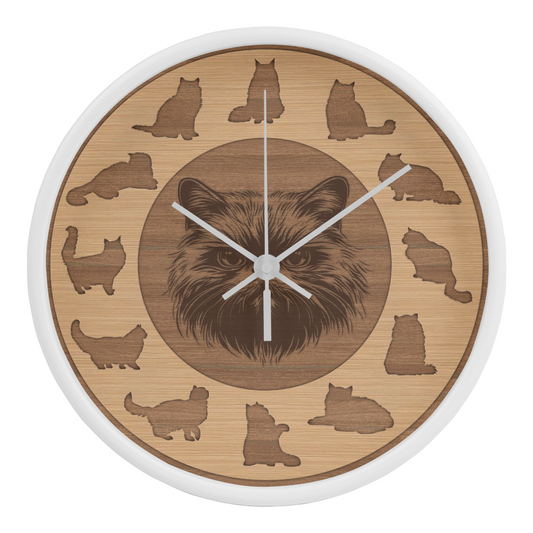 Wooden Persian Cat Wall Clock - Rustic Wall Art, 10in Quartz, Cat Lover Gift, Farmhouse Decor, Nature Pet Accent for Home