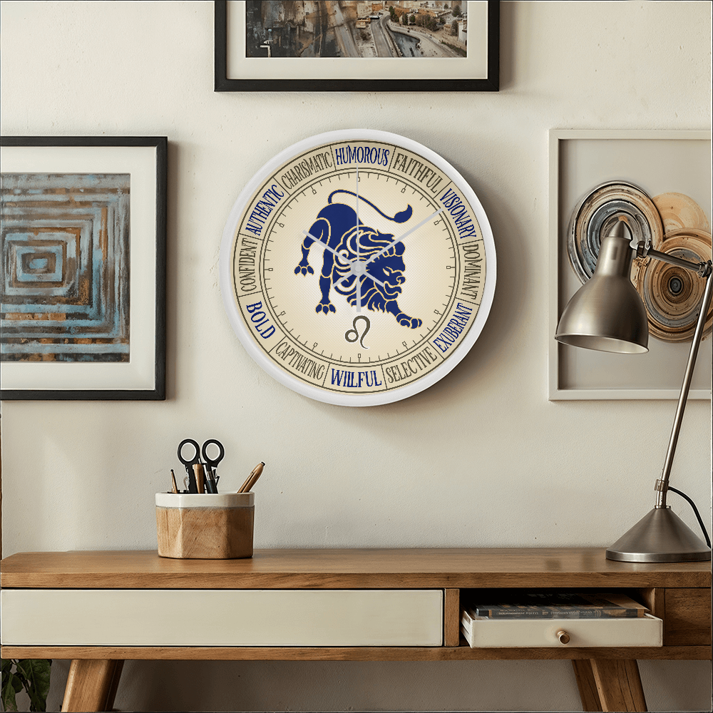 Leo Wood Frame 10” Wall Clock - Astrology Wall Art, Leo Lover Gift, Zodiac Decor, Leo Zodiac Art