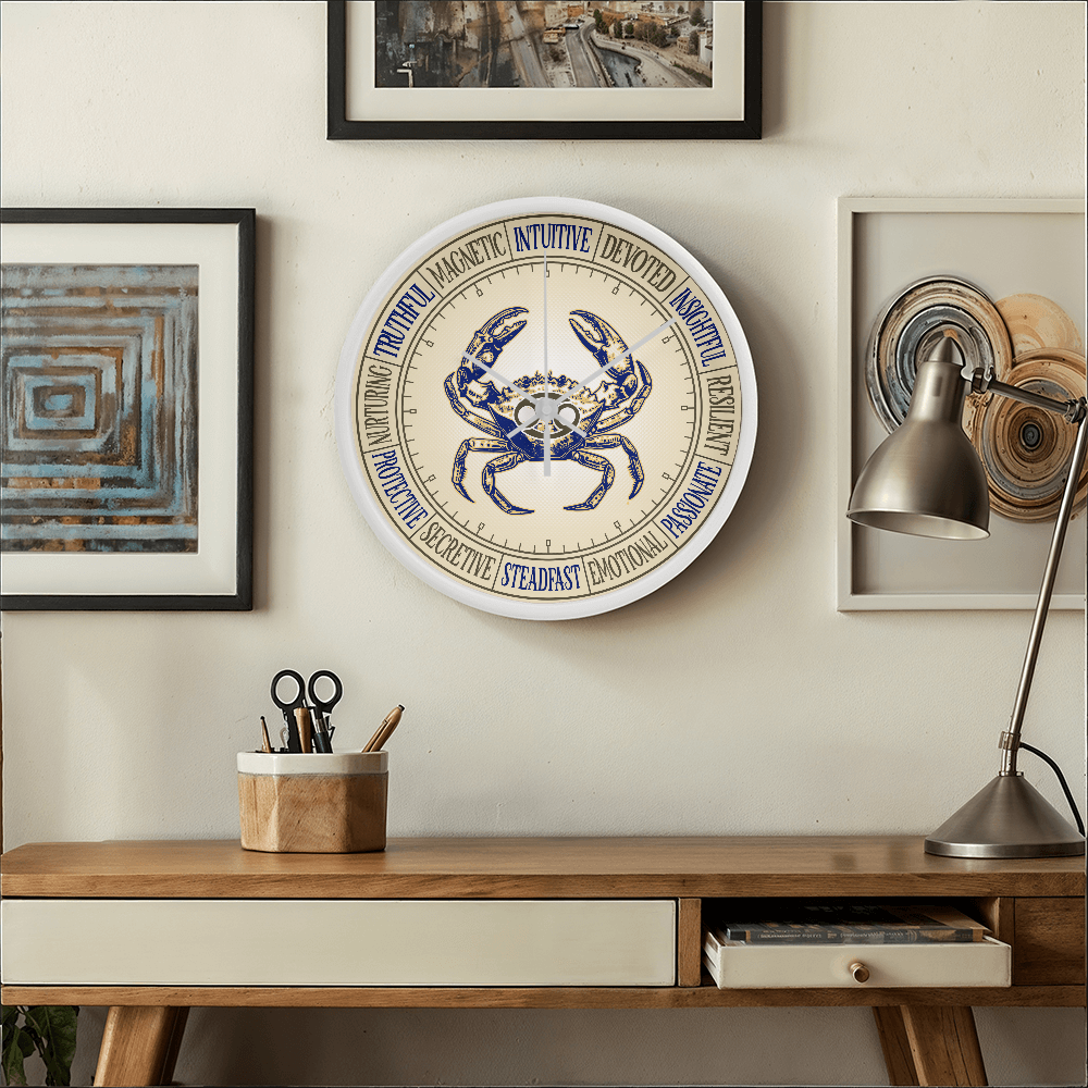 Cancer Wall Clock – Zodiac Decor, Astrology Gift, Cancer Zodiac Art, Horoscope Wall Art