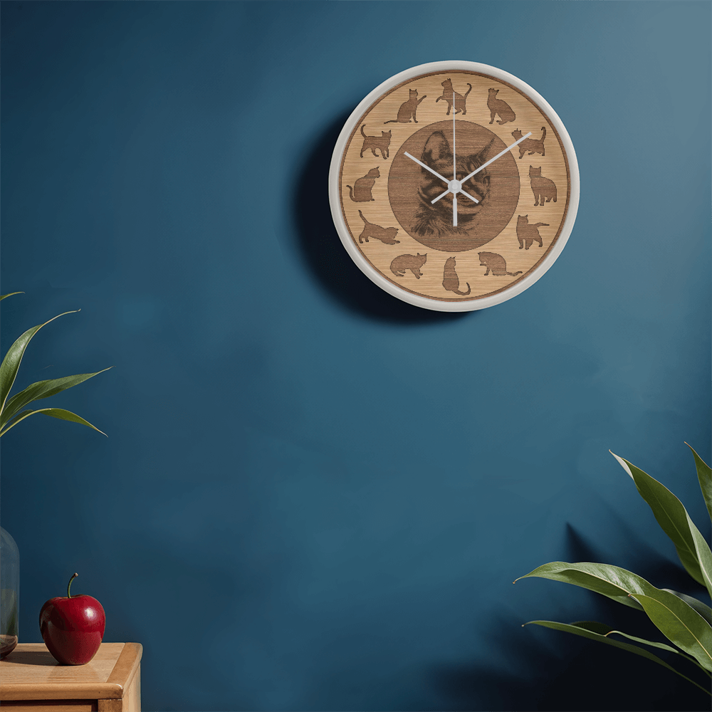 Perfect Wood Frame 10" Wall Clock - Great Gift for Cat Lovers Animal Lovers Pet Rescuers, Mother Day, Father Day or Any Special Occasion.