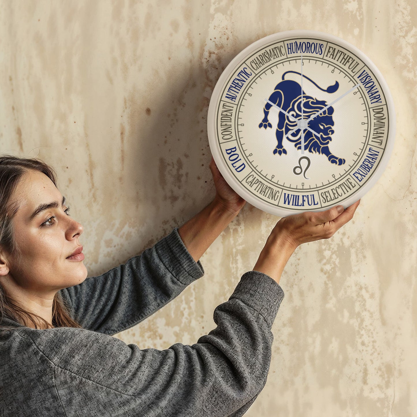 Leo Wood Frame 10” Wall Clock - Astrology Wall Art, Leo Lover Gift, Zodiac Decor, Leo Zodiac Art