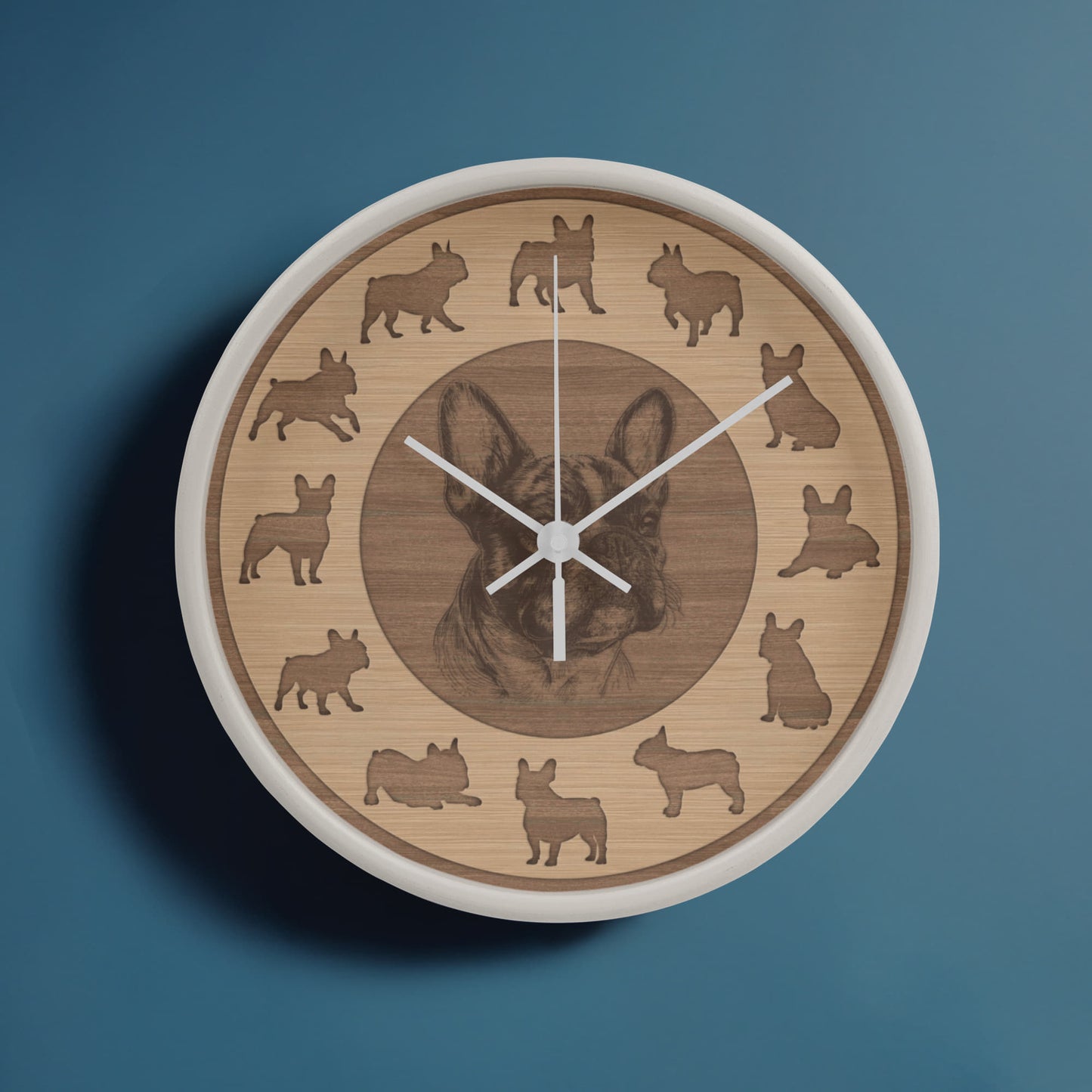 Wooden French Bulldog Wall Clock - Rustic Wall Art, 10in Quartz, Dog Lover Gift, Farmhouse Decor, Cute Pet Accent