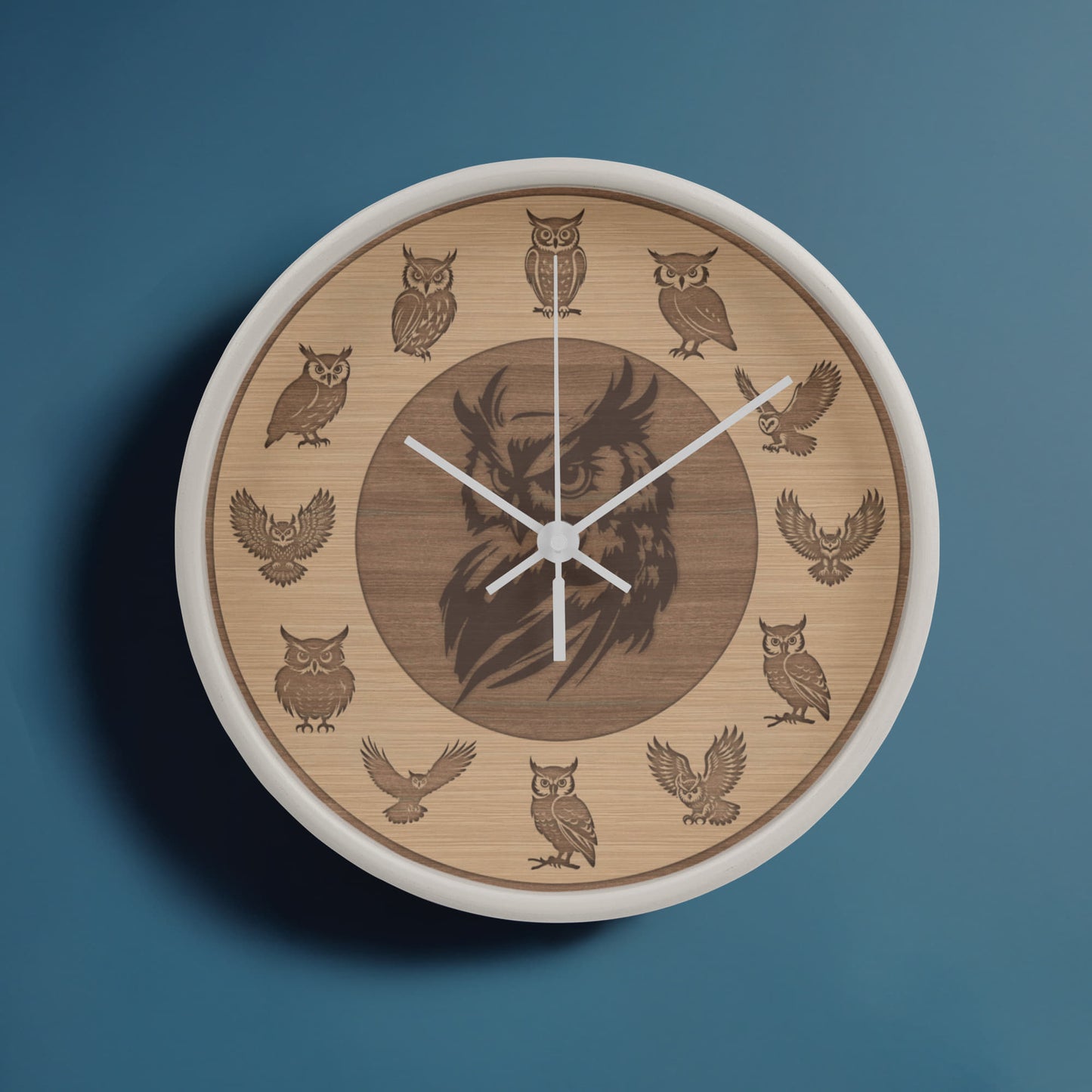 Wooden Owl Wall Clock - Rustic Wall Art, 10in Quartz, Owl Lover Gift, Farmhouse Decor, Cute Animal Accent