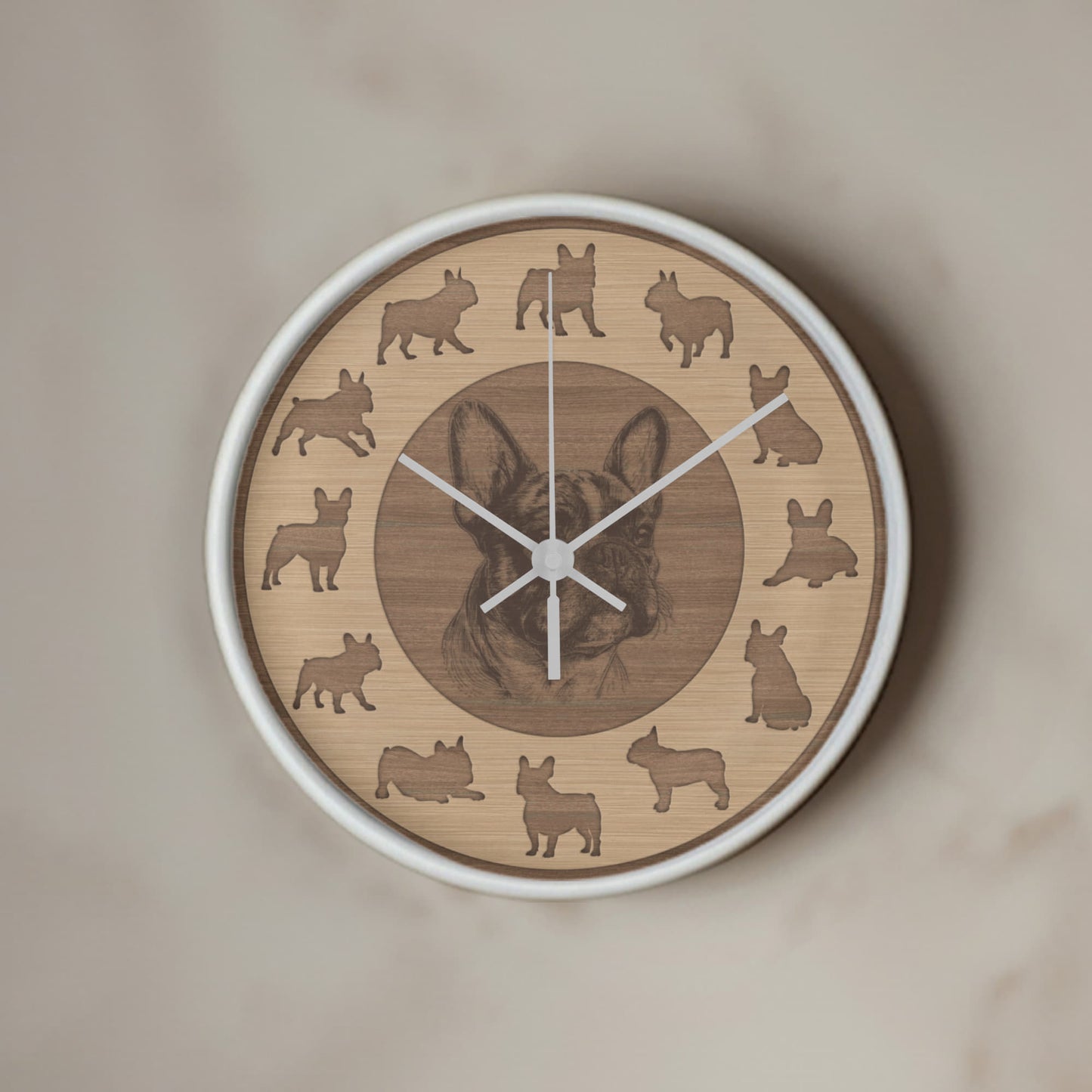 Wooden French Bulldog Wall Clock - Rustic Wall Art, 10in Quartz, Dog Lover Gift, Farmhouse Decor, Cute Pet Accent