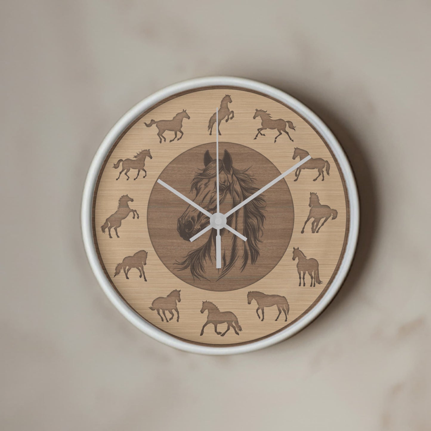 Wooden Horse Wall Clock - Rustic Wall Art, 10in Quartz, Horse Lover Gift, Farmhouse Decor, Cute Animal Accent