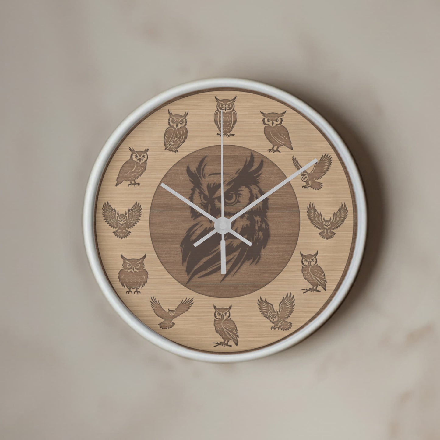 Wooden Owl Wall Clock - Rustic Wall Art, 10in Quartz, Owl Lover Gift, Farmhouse Decor, Cute Animal Accent