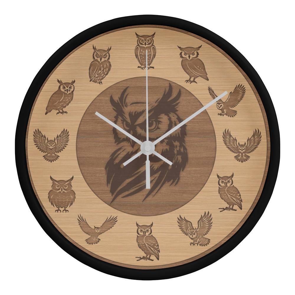 Wooden Owl Wall Clock - Rustic Wall Art, 10in Quartz, Owl Lover Gift, Farmhouse Decor, Cute Animal Accent
