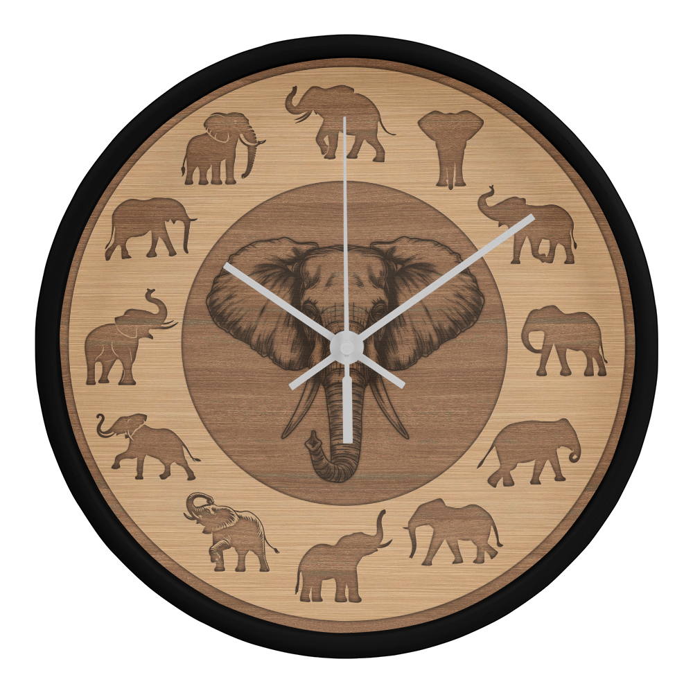 Perfect Wood Frame 10" Wall Clock - Great Gift for Elephant Lovers Animal Lovers Pet Rescuers, Mother Day, Father Day or Any Special Occasion.