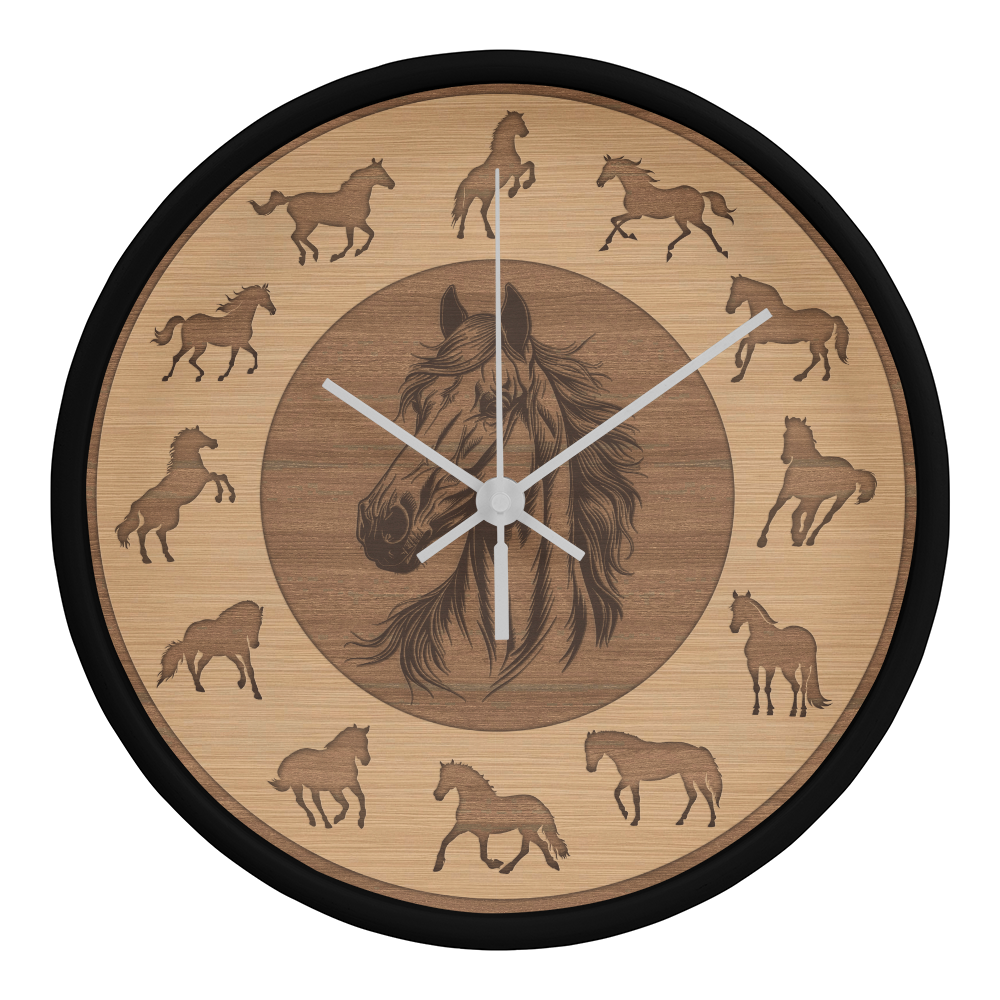 Wooden Horse Wall Clock - Rustic Wall Art, 10in Quartz, Horse Lover Gift, Farmhouse Decor, Cute Animal Accent