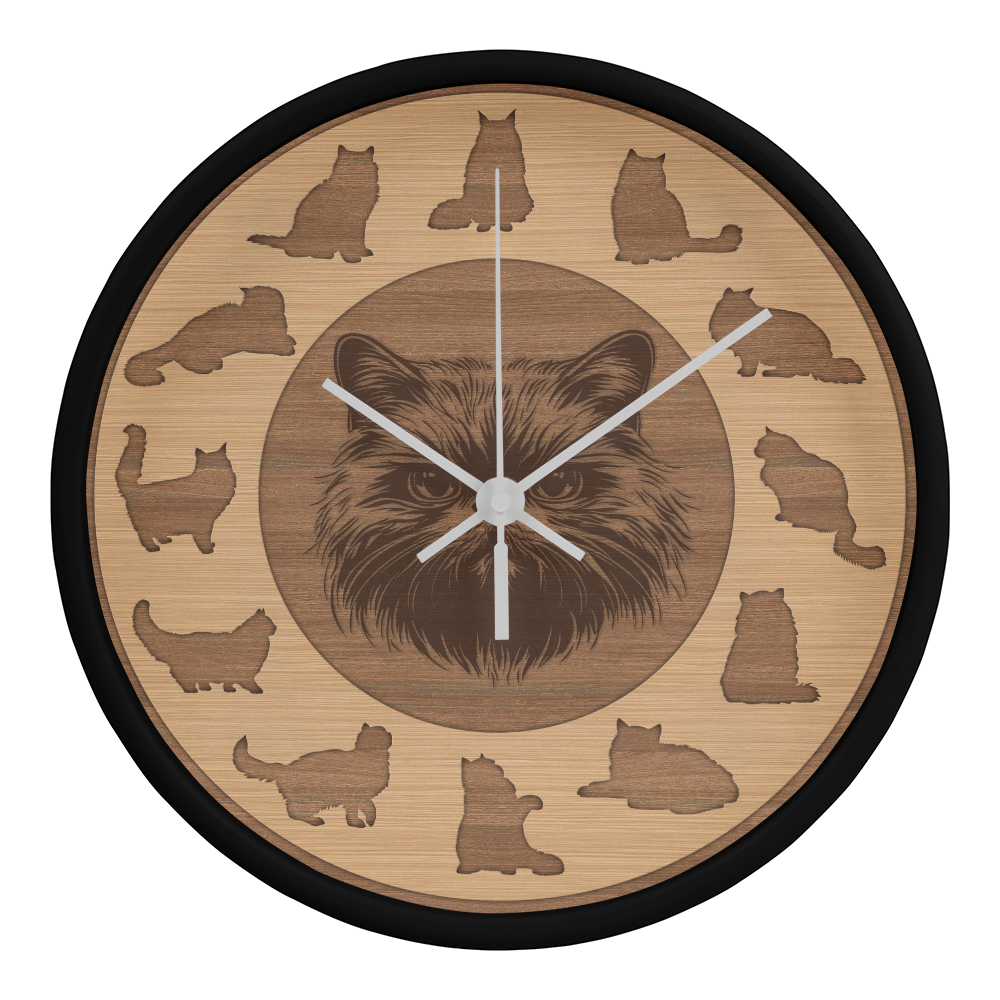 Wooden Persian Cat Wall Clock - Rustic Wall Art, 10in Quartz, Cat Lover Gift, Farmhouse Decor, Nature Pet Accent for Home