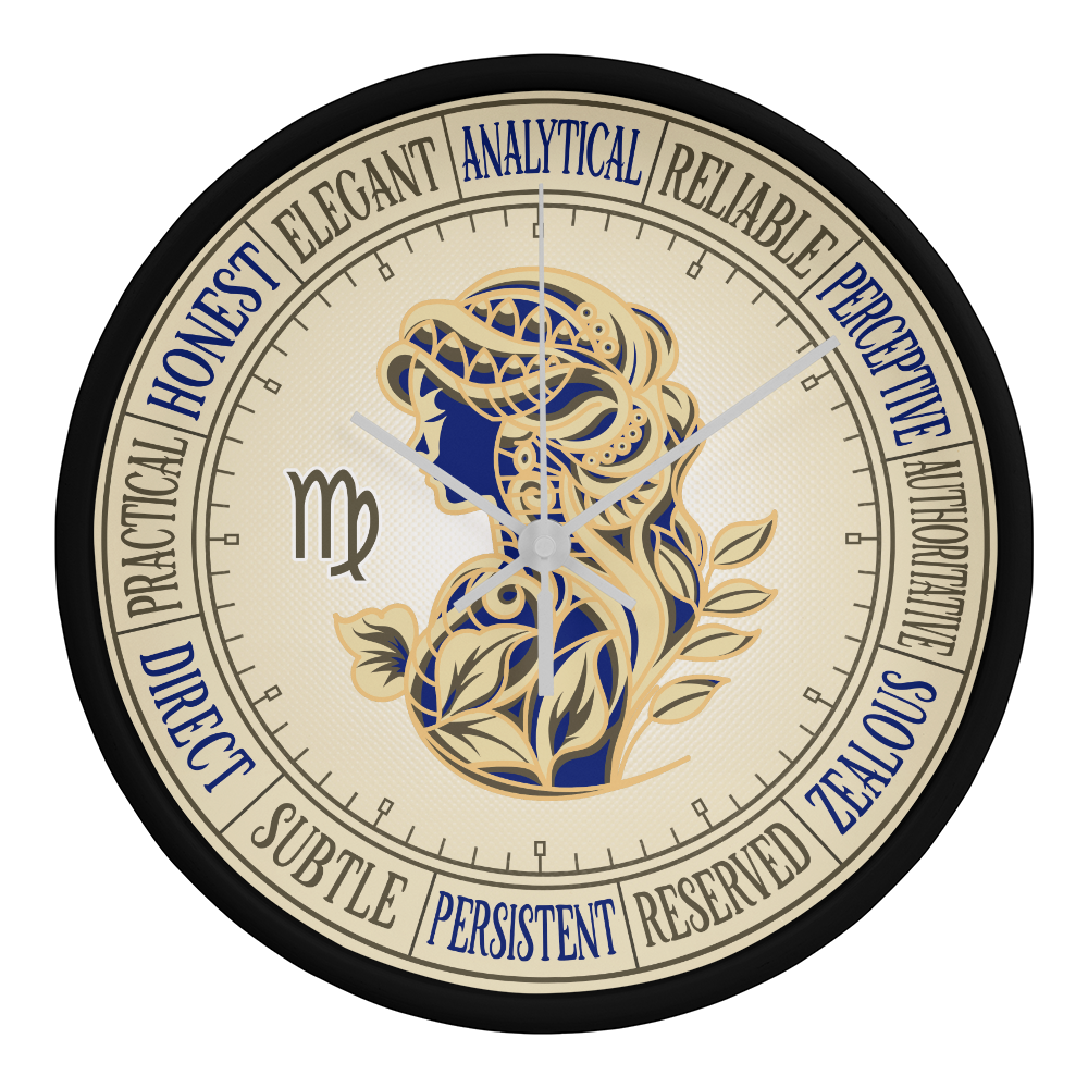 Virgo Wall Clock – Printed Zodiac Silhouette Art, Gift for Astrology Lovers, Celestial Home Decor, 10” Clock