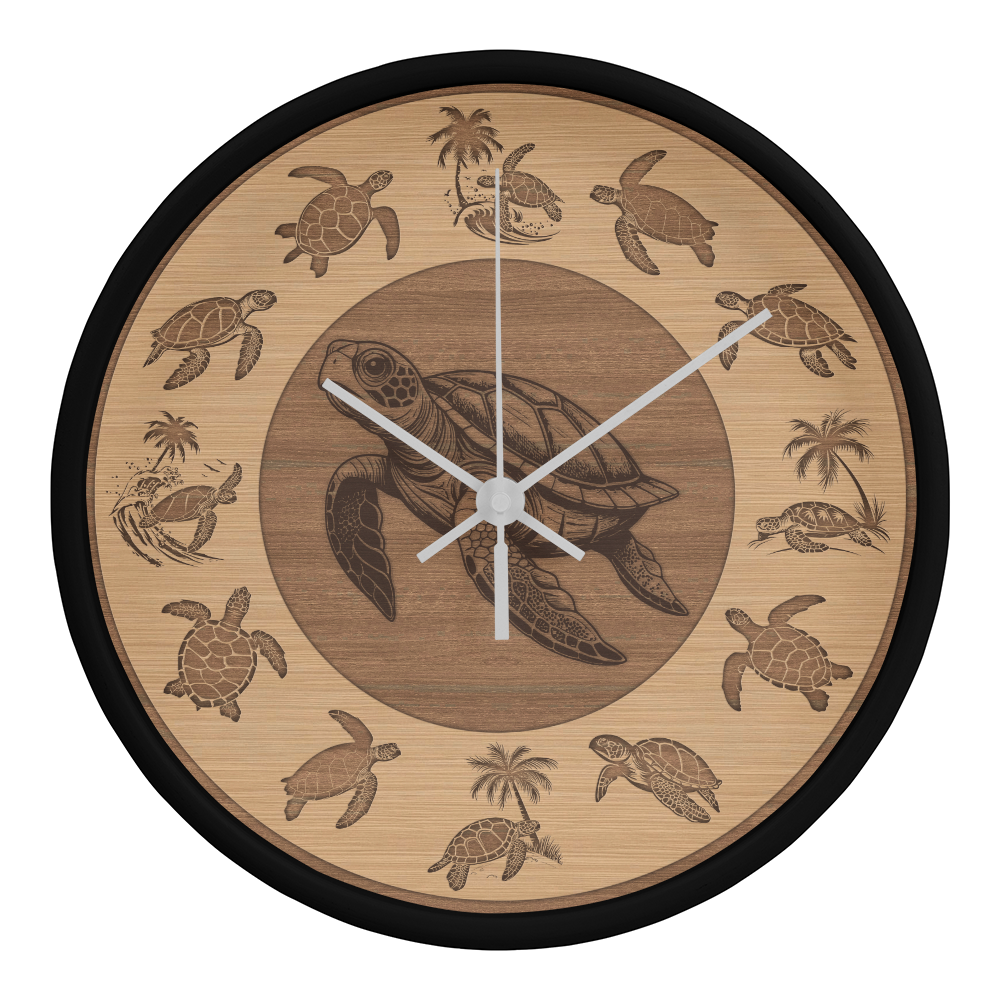 Wooden Sea Turtle Wall Clock - Rustic Wall Art, 10in Quartz, Turtle Lover Gift, Coastal Decor, Ocean Accent