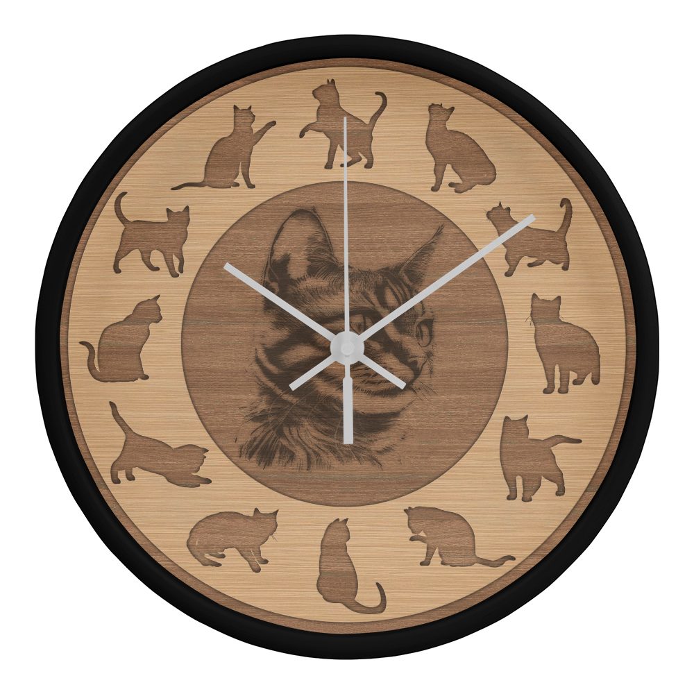 Perfect Wood Frame 10" Wall Clock - Great Gift for Cat Lovers Animal Lovers Pet Rescuers, Mother Day, Father Day or Any Special Occasion.