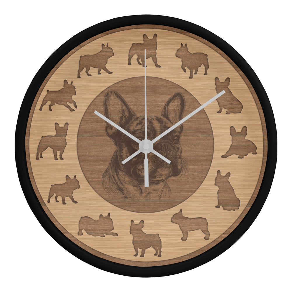 Wooden French Bulldog Wall Clock - Rustic Wall Art, 10in Quartz, Dog Lover Gift, Farmhouse Decor, Cute Pet Accent