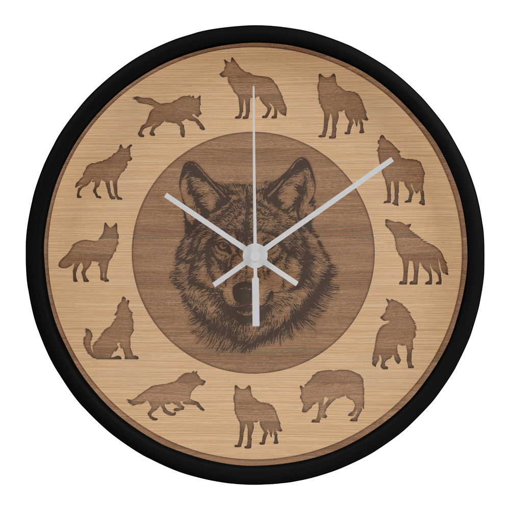 Wooden Frame Wolf Wall Clock - Rustic Silhouette, 10 Inch Quartz, Eco-Friendly Wildlife Gift, Farmhouse Decor, Mother's Day Gift