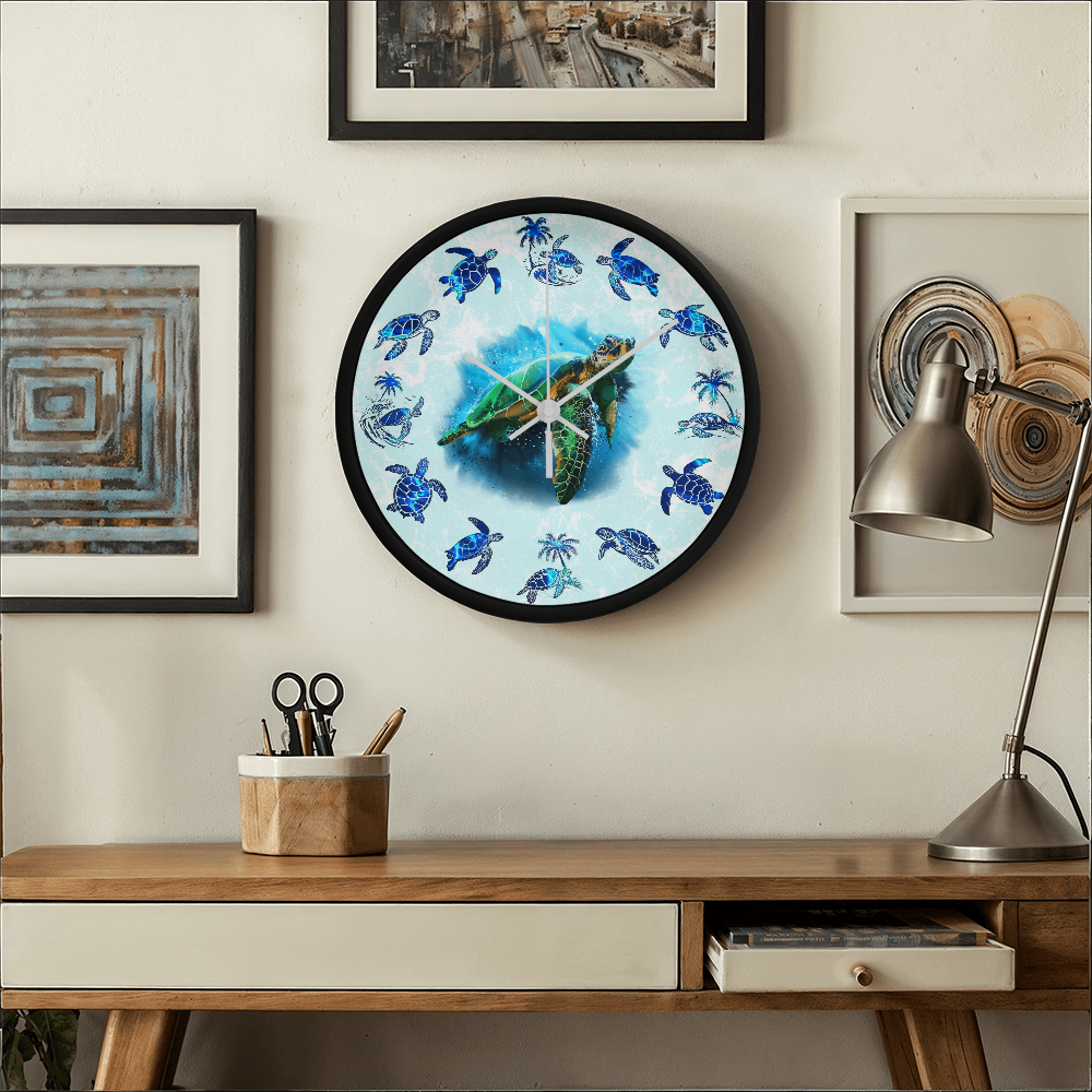 Wooden Sea Turtle Wall Clock - Rustic Wall Art, 10in Quartz, Turtle Lover Gift, Coastal Decor, Ocean Accent
