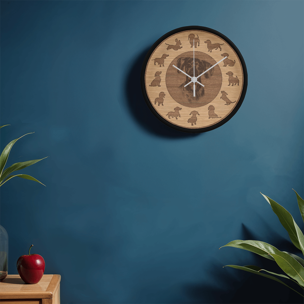 Wooden Dachshund Wall Clock - Rustic Wall Art, 10in Quartz, Dog Lover Gift, Farmhouse Decor, Cute Pet Accent