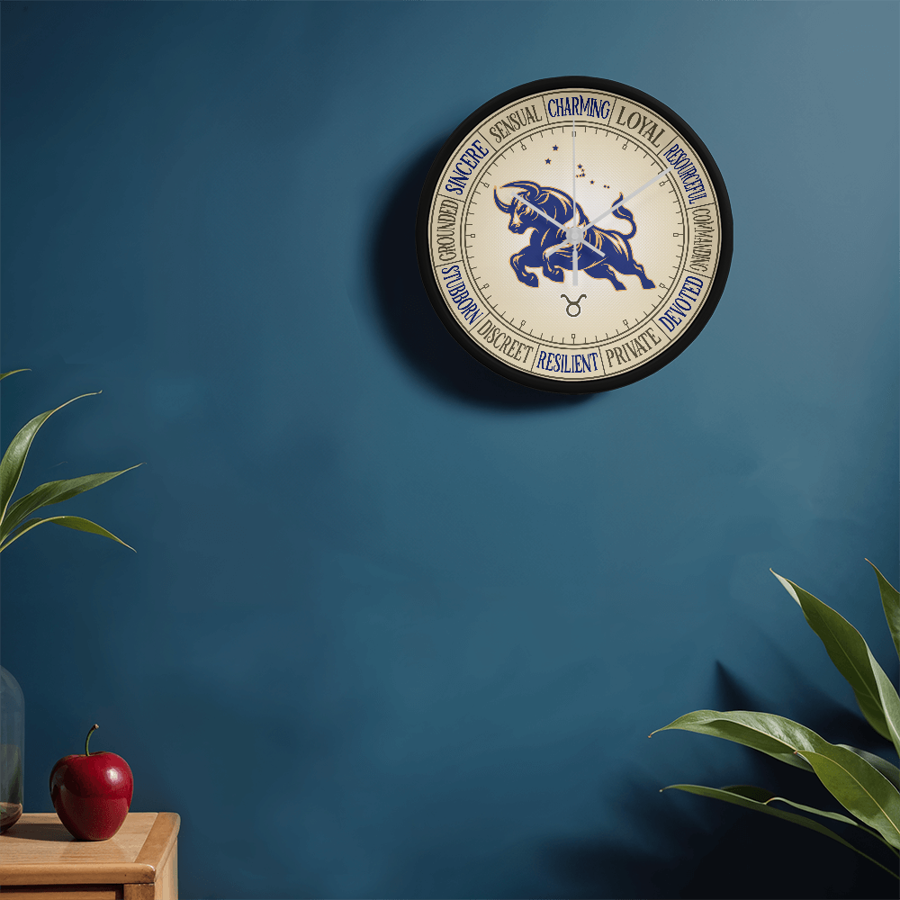 Taurus Wood Frame 10” Wall Clock - Astrology Wall Art, Taurus Lover Gift, Zodiac Decor, Taurus Constellation