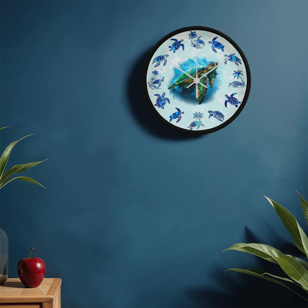 Wooden Sea Turtle Wall Clock - Rustic Wall Art, 10in Quartz, Turtle Lover Gift, Coastal Decor, Ocean Accent