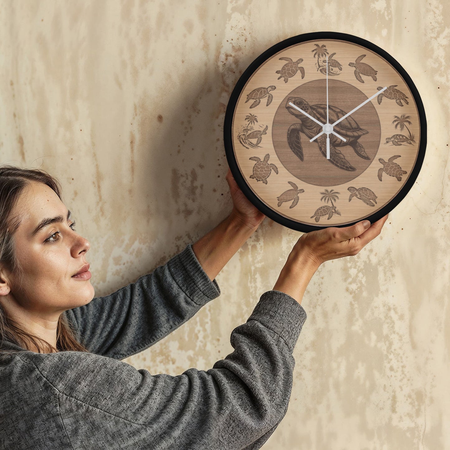 Wooden Sea Turtle Wall Clock - Rustic Wall Art, 10in Quartz, Turtle Lover Gift, Coastal Decor, Ocean Accent