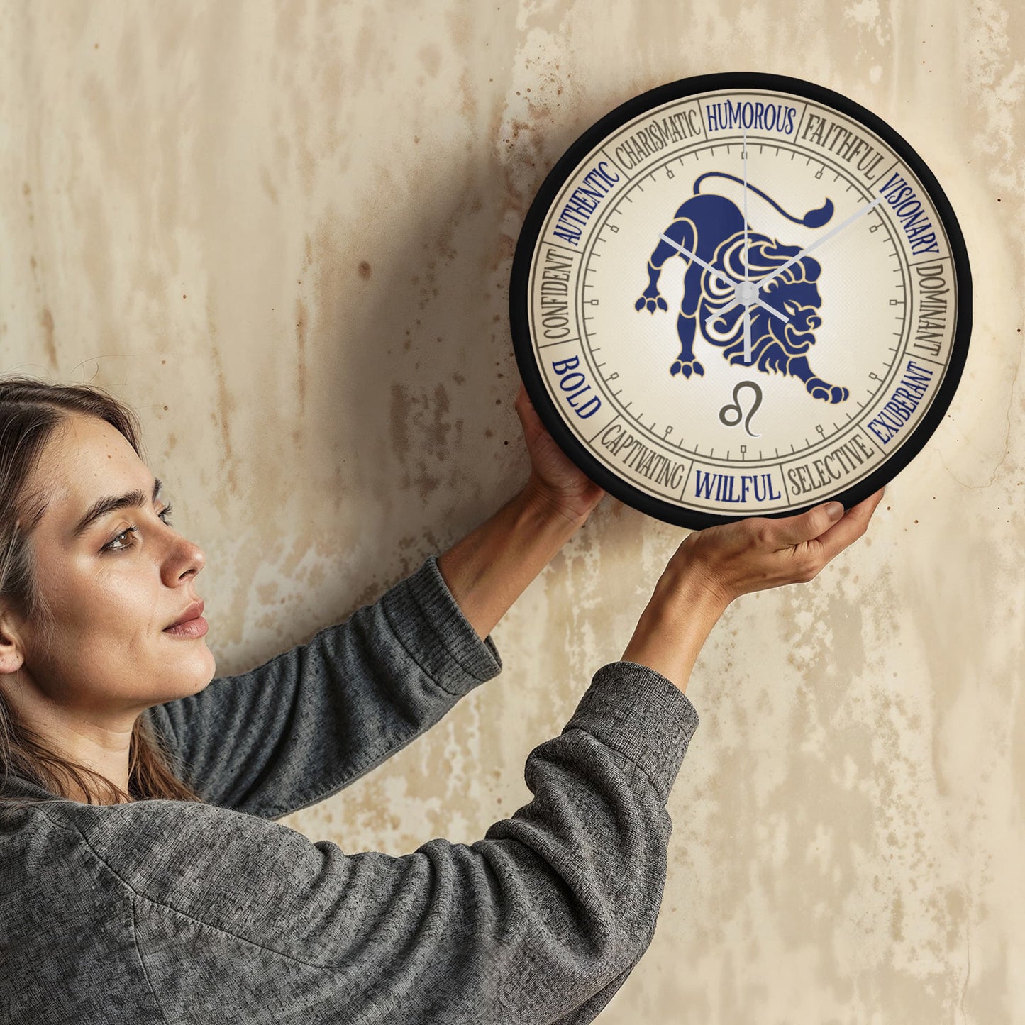 Leo Wood Frame 10” Wall Clock - Astrology Wall Art, Leo Lover Gift, Zodiac Decor, Leo Zodiac Art