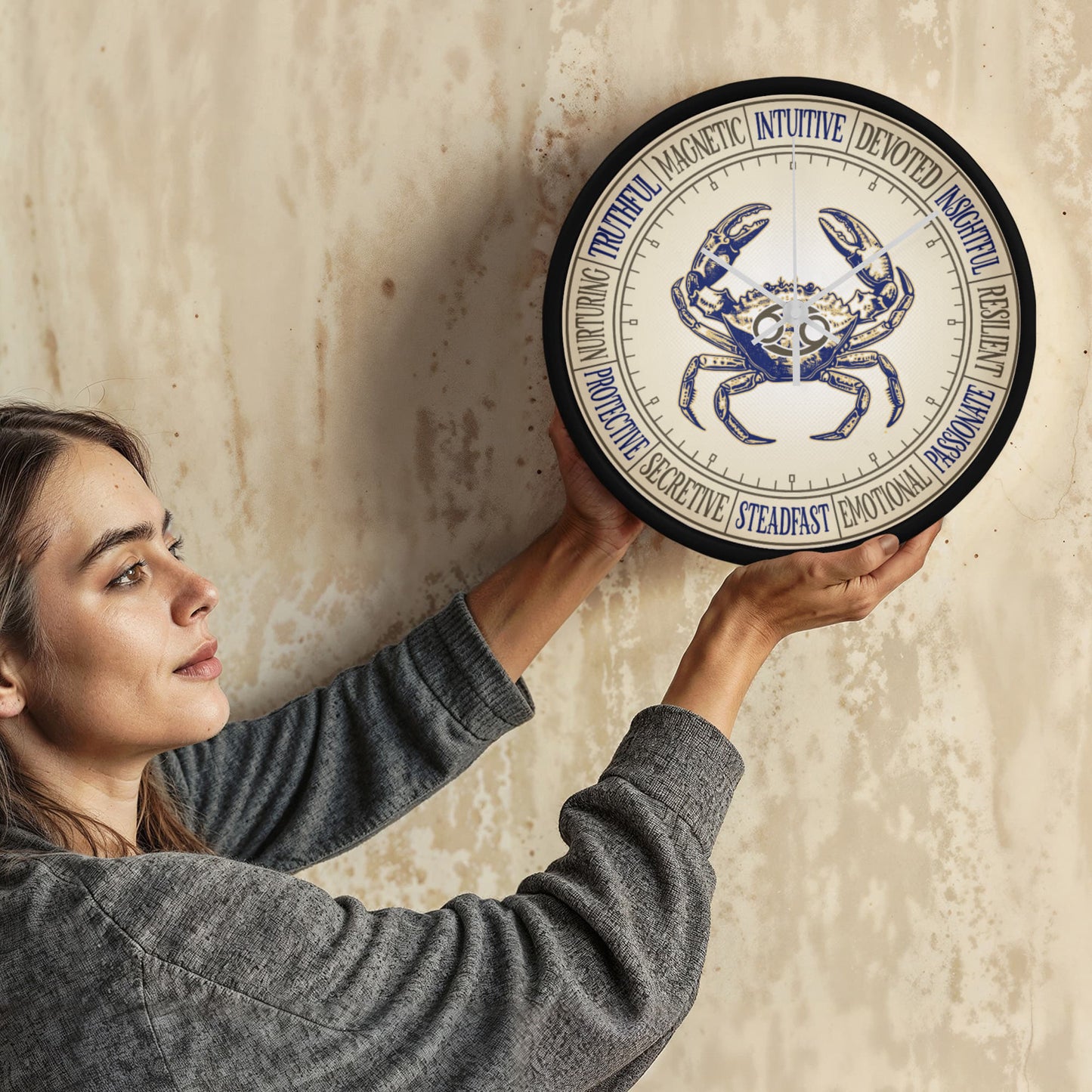 Cancer Wall Clock – Zodiac Decor, Astrology Gift, Cancer Zodiac Art, Horoscope Wall Art