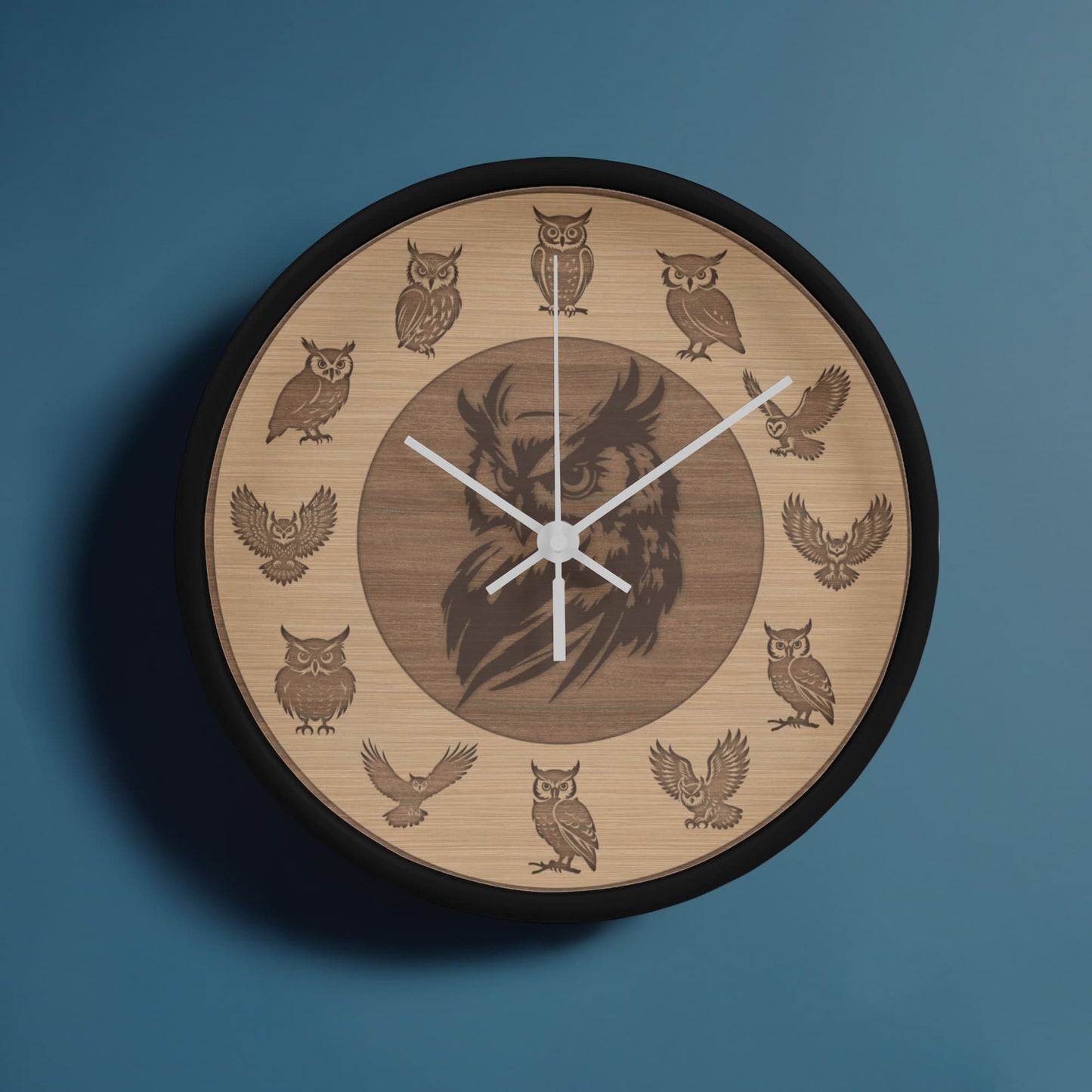Wooden Owl Wall Clock - Rustic Wall Art, 10in Quartz, Owl Lover Gift, Farmhouse Decor, Cute Animal Accent