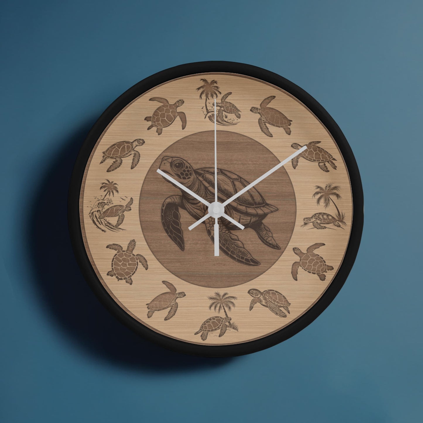 Wooden Sea Turtle Wall Clock - Rustic Wall Art, 10in Quartz, Turtle Lover Gift, Coastal Decor, Ocean Accent
