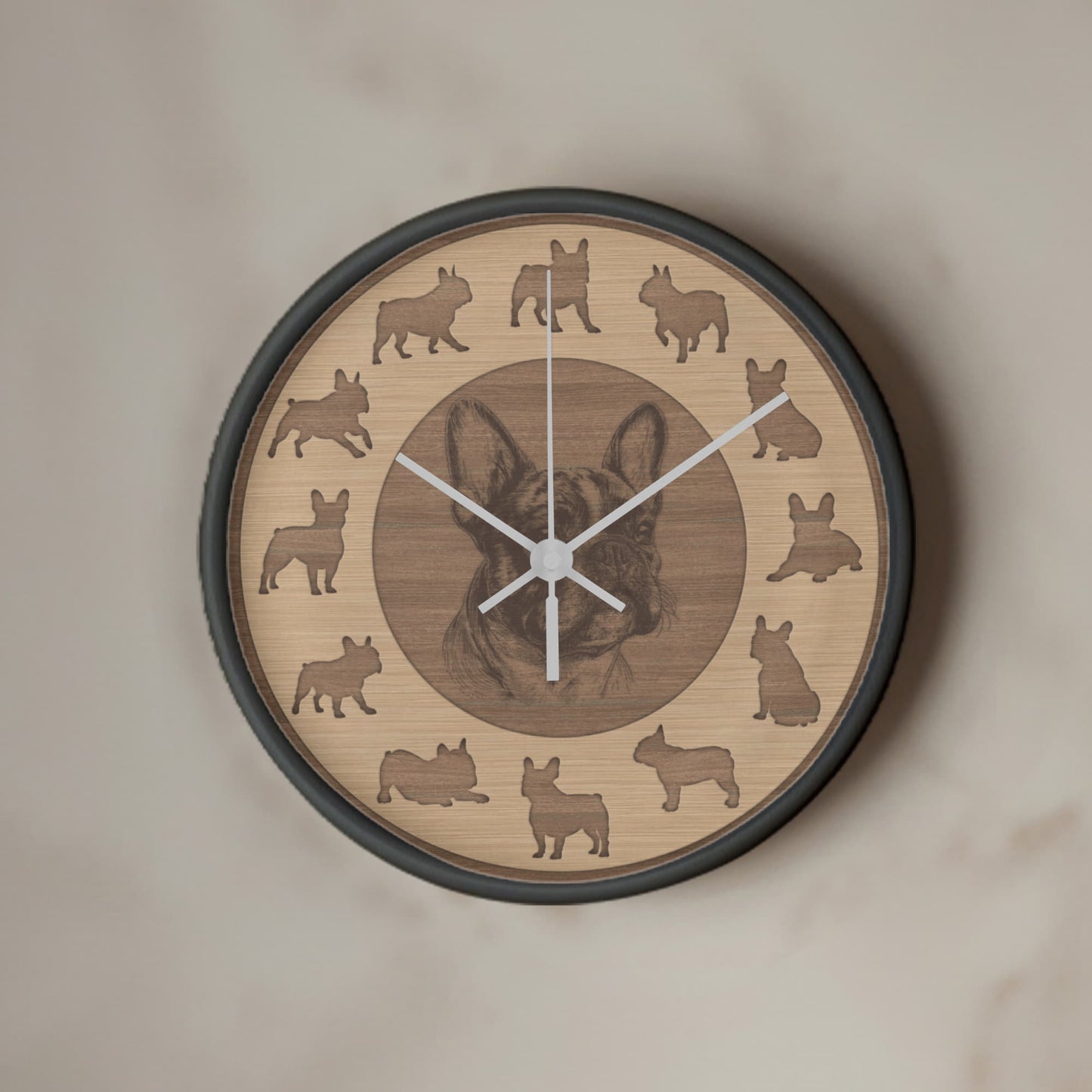 Wooden French Bulldog Wall Clock - Rustic Wall Art, 10in Quartz, Dog Lover Gift, Farmhouse Decor, Cute Pet Accent