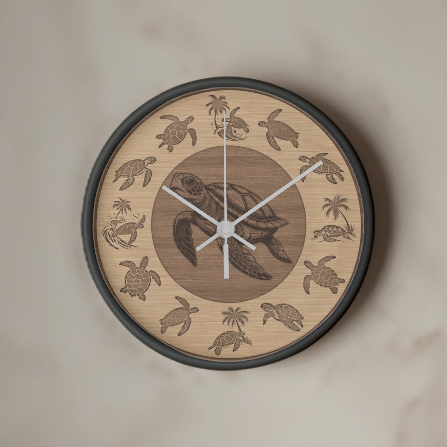 Wooden Sea Turtle Wall Clock - Rustic Wall Art, 10in Quartz, Turtle Lover Gift, Coastal Decor, Ocean Accent