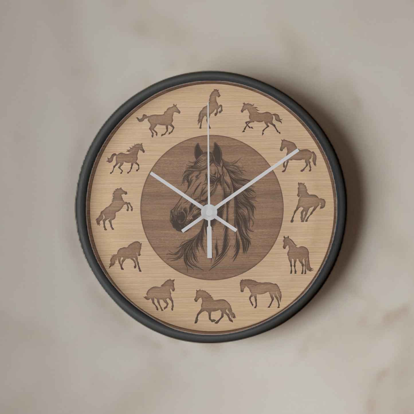 Wooden Horse Wall Clock - Rustic Wall Art, 10in Quartz, Horse Lover Gift, Farmhouse Decor, Cute Animal Accent